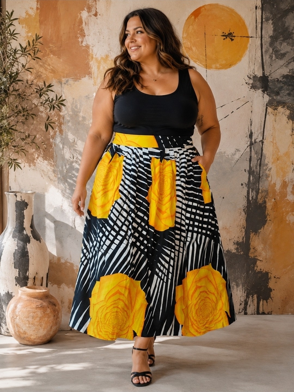 One-of-a-Kind Handmade Statement Maxi Skirt – Bold Floral Geometric Print – 18"